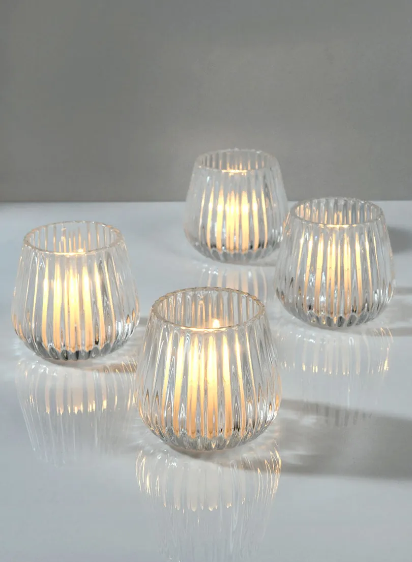 3in Tall Clear Onion Optic Glass Candleholder, Set of 4