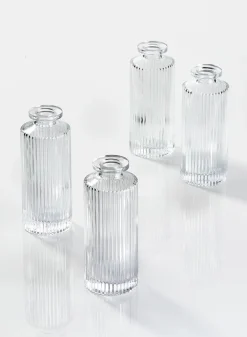 5.25in Tall Clear Pleated Glass Bottle Bud Vase, Set of 4
