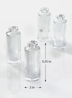 5.25in Tall Clear Pleated Glass Bottle Bud Vase, Set of 4