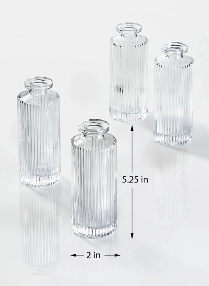 5.25in Tall Clear Pleated Glass Bottle Bud Vase, Set of 4