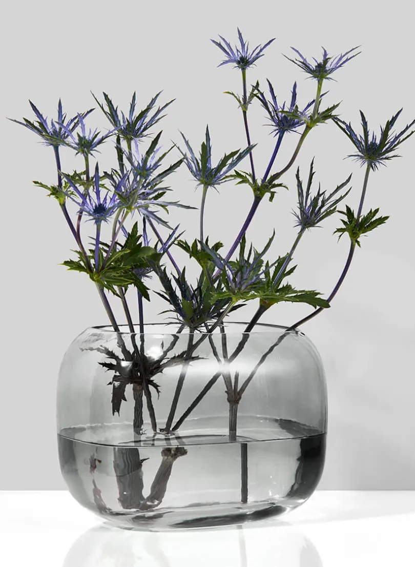 5.5in Tall Cool Grey Glass Square Fishbowl Vase