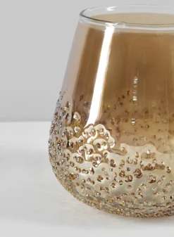 5in Tall Copitas Artisan Speckled Amber Luster Glass Holder
