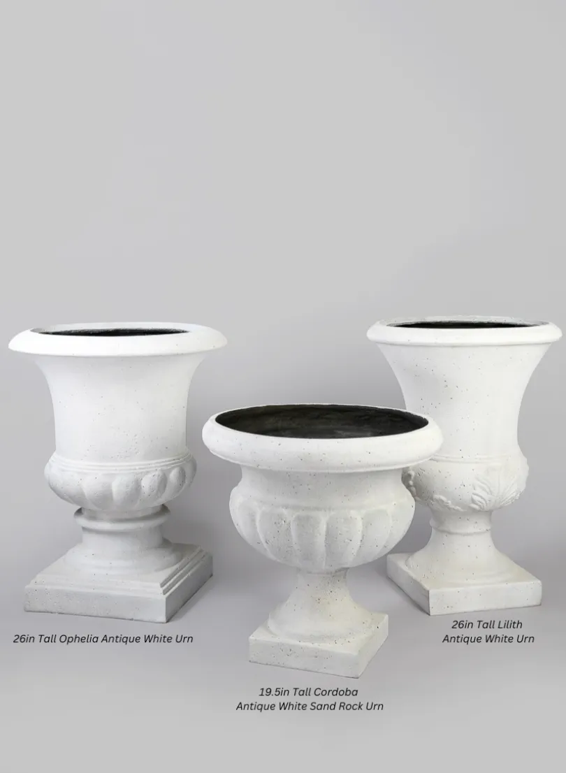 19.5in Tall Cordoba Antique White Sand Rock Urn