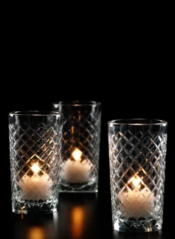 4 1/2in Tall Cut Glass Squares Votive Holder, Set of 6