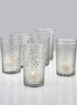 4 1/2in Tall Cut Glass Squares Votive Holder, Set of 6