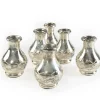 3.75in Tall Cut Work Antique Silver Bottle Glass Vase, Set of 6