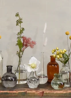 3.75in Tall Cut Work Clear Glass Bottle Vase, Set of 6