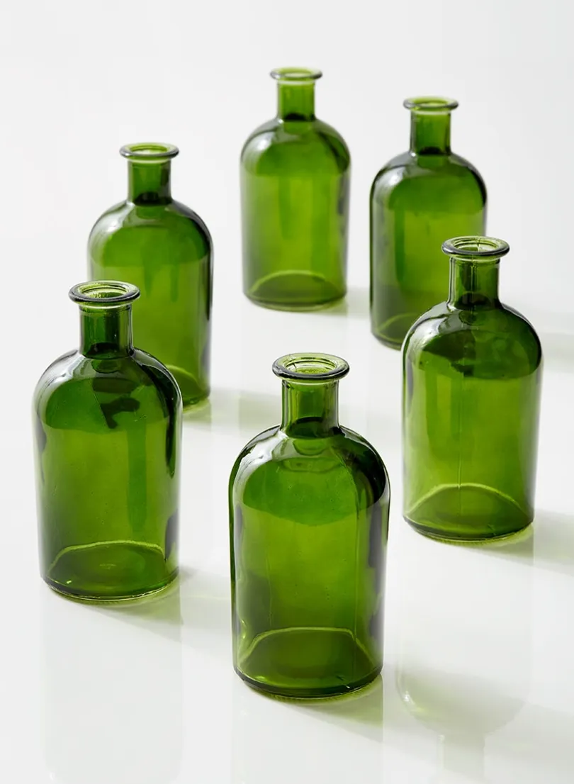 5.25in Tall Dark Green Medicine Bottle Glass Bud Vase