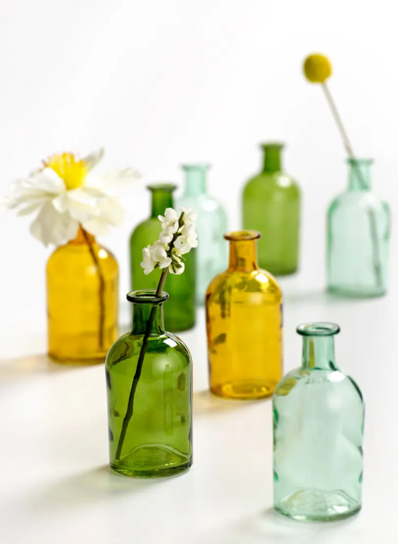 5.25in Tall Dark Green Medicine Bottle Glass Bud Vase