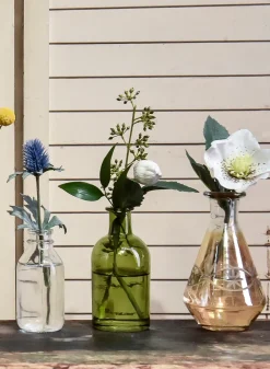 5.25in Tall Dark Green Medicine Bottle Glass Bud Vase