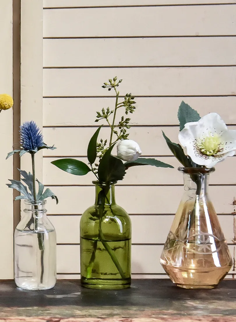 5.25in Tall Dark Green Medicine Bottle Glass Bud Vase