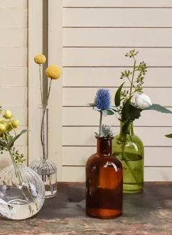 5.25in Tall Dark Green Medicine Bottle Glass Bud Vase