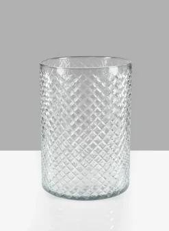 9in Tall Diamond Cut Glass Round Vase