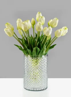 9in Tall Diamond Cut Glass Round Vase