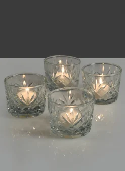 2.5in Tall Diamond Cut Glass Votive Holder, Set of 4