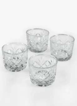 2.5in Tall Diamond Cut Glass Votive Holder, Set of 4