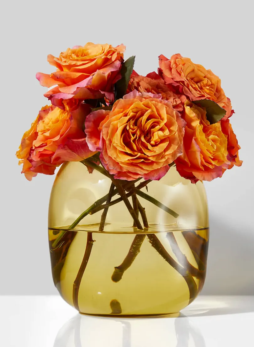 6.5in Tall Dimpled Dark Amber Glass Vase