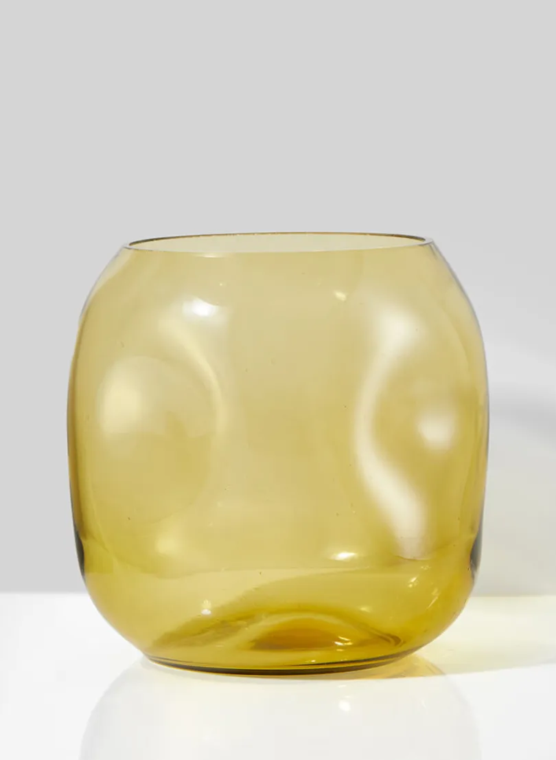 6.5in Tall Dimpled Dark Amber Glass Vase