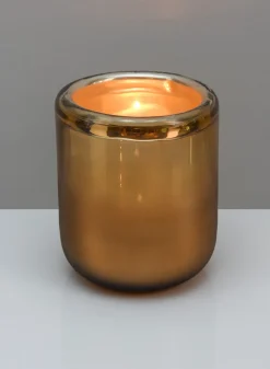 6in Tall Ebba Hand Blown Gold Glass Candleholder