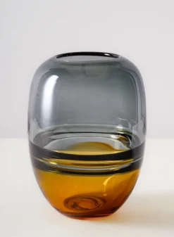 8in Tall Ecosse Dual Tone Amber and Smoke Statement Piece Glass Vase
