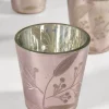 2.5in Tall Elizha Etched Leaf Burned Silver Glass Votive Candleholder