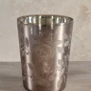 5in Tall Elizha Etched Leaf Burned Silver Glass Holder