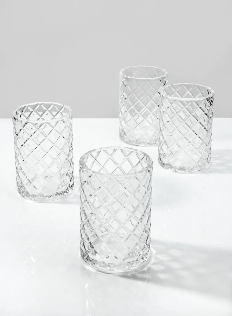 4.75in Tall Etched Glass Votive Holder, Set of 4