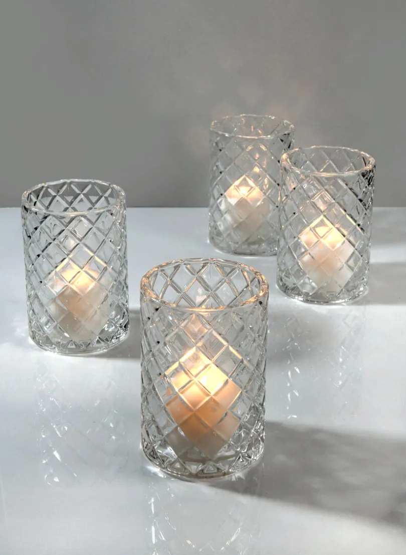 4.75in Tall Etched Glass Votive Holder, Set of 4