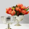 6.5in Tall Etched Leaf Vintage Mercury Glass Bowl