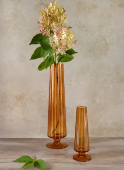 13in Tall Faris Amber Pedestal Glass Vase