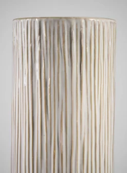 9in Tall Faro Aged White Ceramic Cylinder
