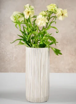 9in Tall Faro Aged White Ceramic Cylinder