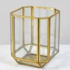 6in Tall Fatemeh Gold Trim Glass Panel Candle Holder