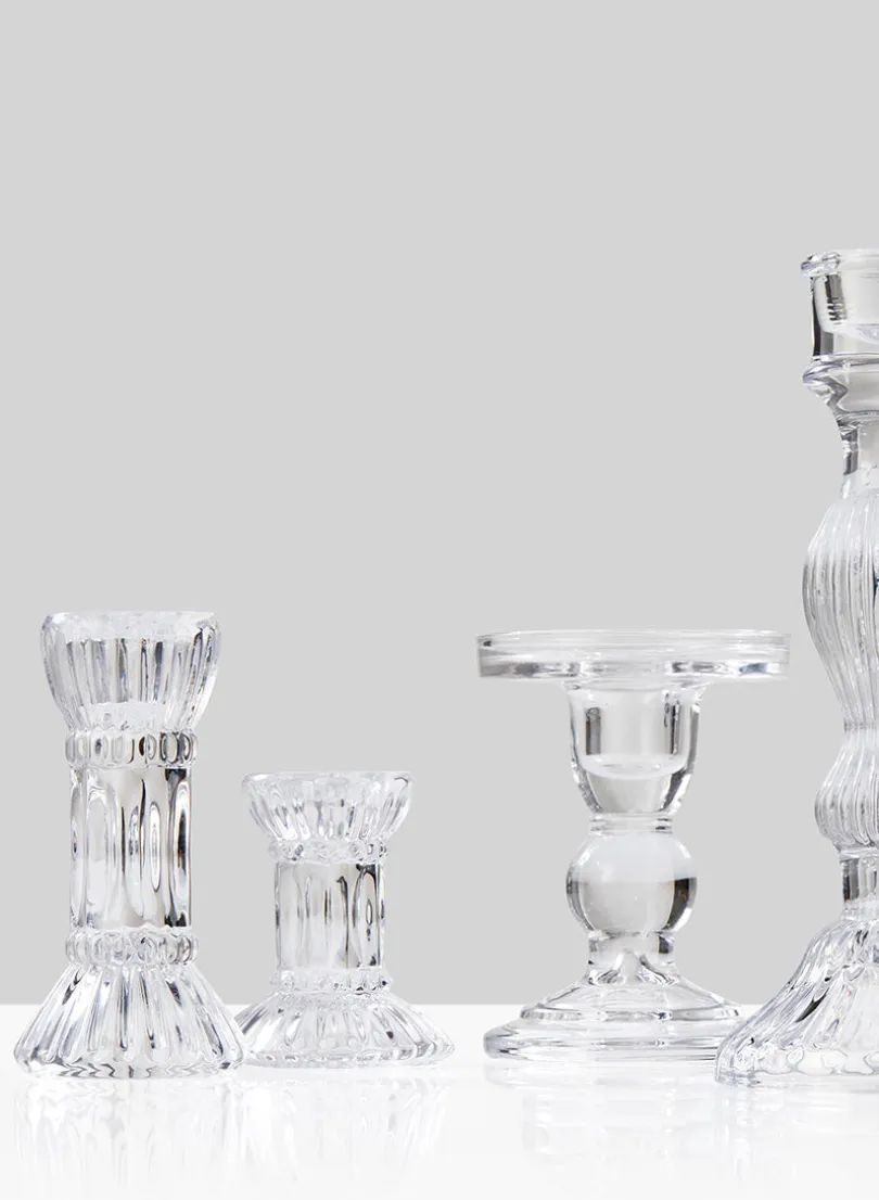 3in Tall Fluted Glass Candlestick, Set of 6