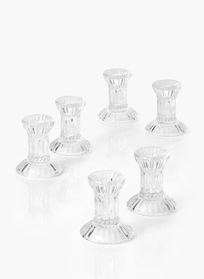 3in Tall Fluted Glass Candlestick, Set of 6