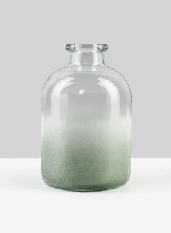 6.5in Tall Frost Sea Glass Green Bottle Vase