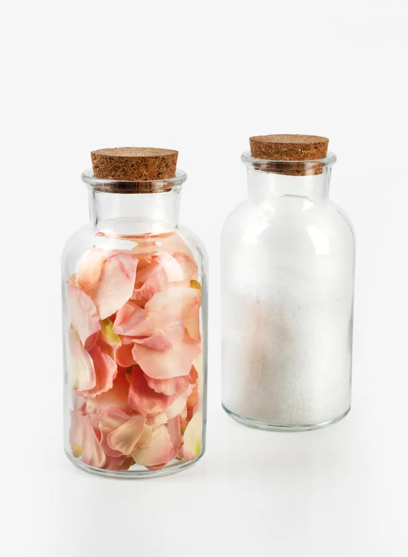 6.5in Tall Glass Bottle With Cork, Set of 2
