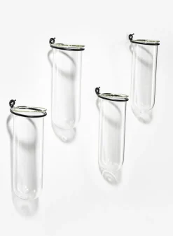 5.75in Tall Glass Tube Vase With Iron Ring, Set of 4