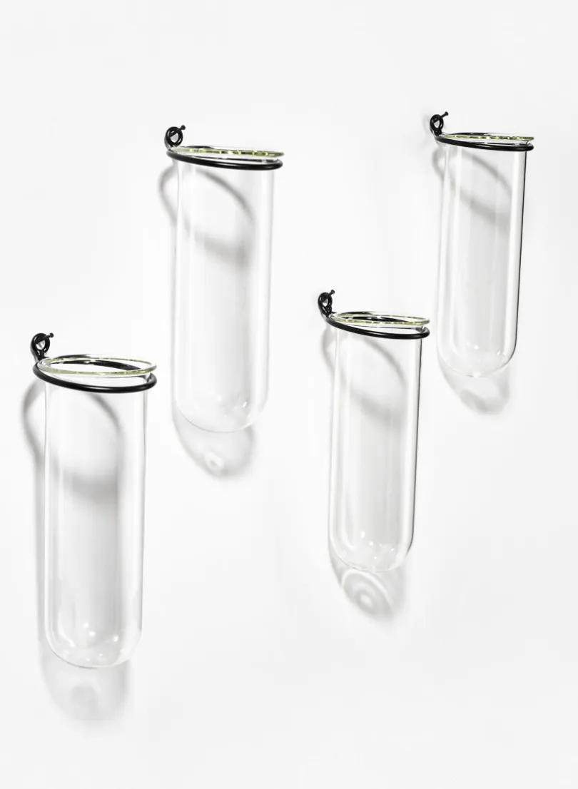 5.75in Tall Glass Tube Vase With Iron Ring, Set of 4