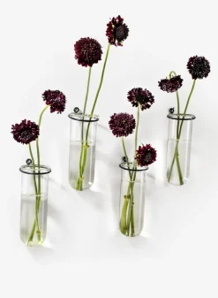 5.75in Tall Glass Tube Vase With Iron Ring, Set of 4