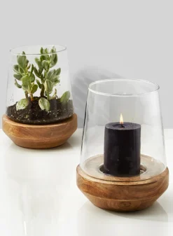 9.75in Tall Glass Vase On Wood Base