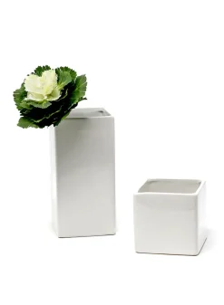 3in Tall Gloss White Ceramic Cube, Set of 4