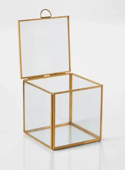 4in Tall Gold Antique Glass Box (With Lid)
