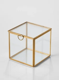 4in Tall Gold Antique Glass Box (With Lid)