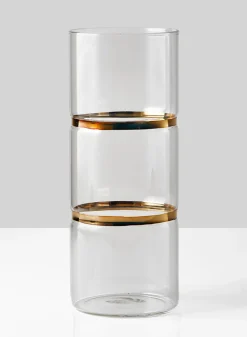 10in Tall Gold Band Round Glass Vase