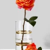 8in Tall Gold Band Round Glass Vase