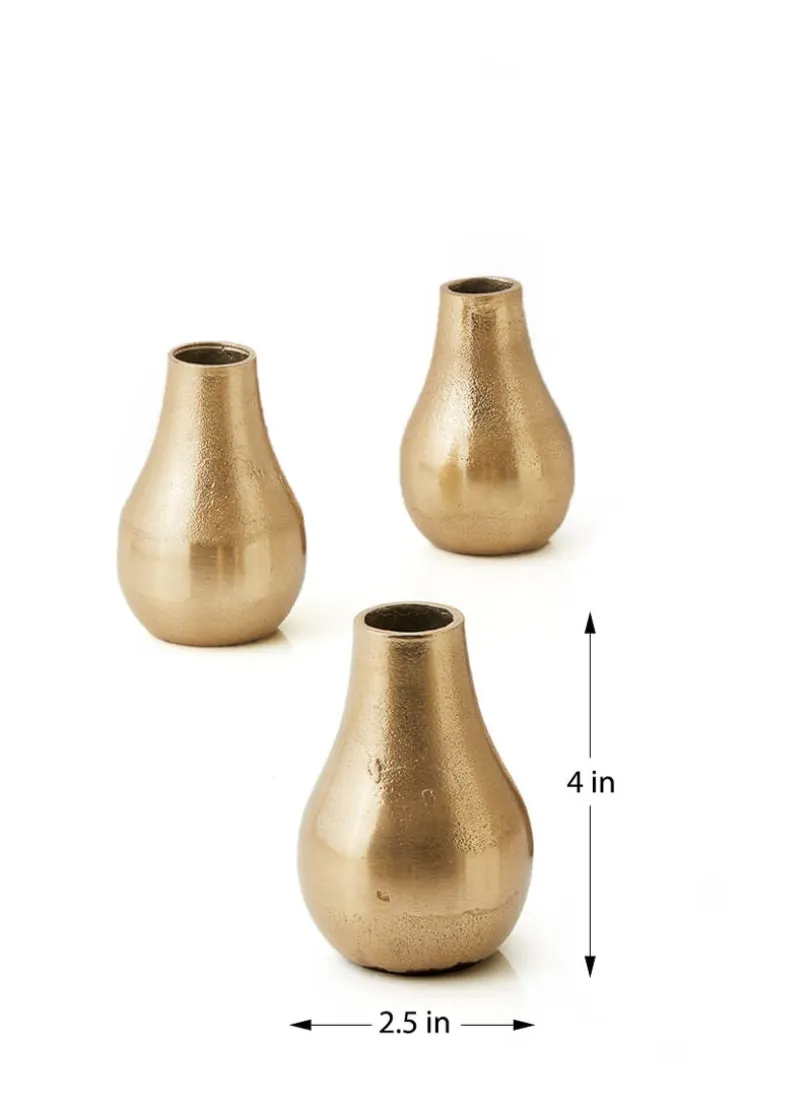 4in Tall Gold Bud Aluminum Vase, Set of 4