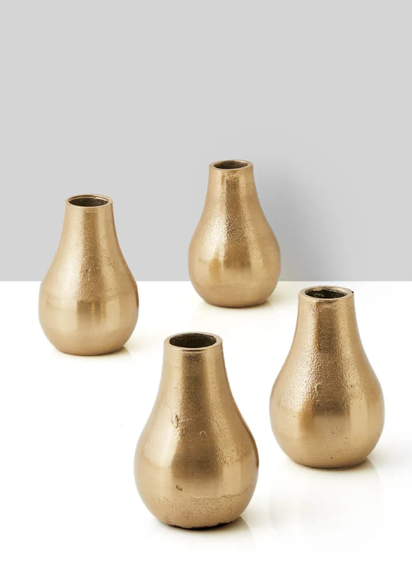 4in Tall Gold Bud Aluminum Vase, Set of 4