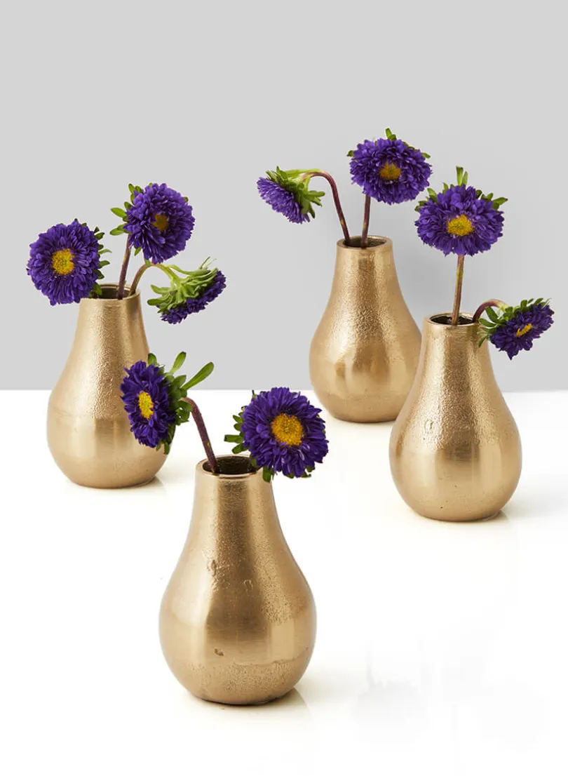 4in Tall Gold Bud Aluminum Vase, Set of 4