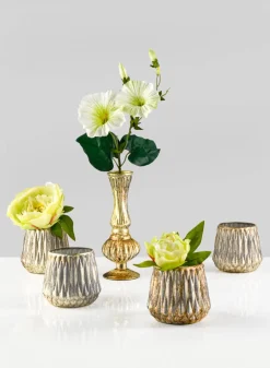 3.5in Tall Gold Diamond Glass Tea Light Holder, Set of 6
